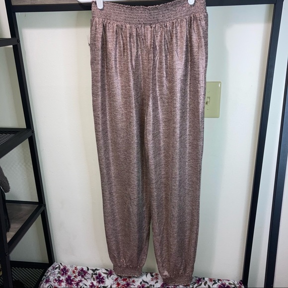Anthropologie Pink Rose Metallic Shimmer Jogger Trouser Pants NWT - Picture 7 of 16